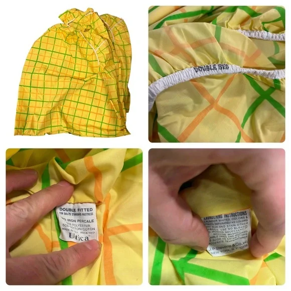 VTG 1970s JP Stevens Percale Bright Retro Yellow Full Bed Linens Sheet Set of 3 - Picture 3 of 4